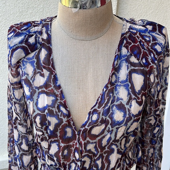 Ba&sh beautiful Robe Cala animal print tiered dress with side zipper and snaps. - Picture 4 of 16